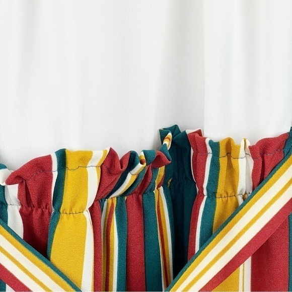 New-shop17 White halter Hi neck Multi Color Vertical Striped Palazzo Jump Suit S - Picture 6 of 16